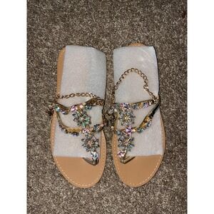 Fashion Diamond Sandals Shining Boho T-strap Thong Flip Flops Slippers Size 39